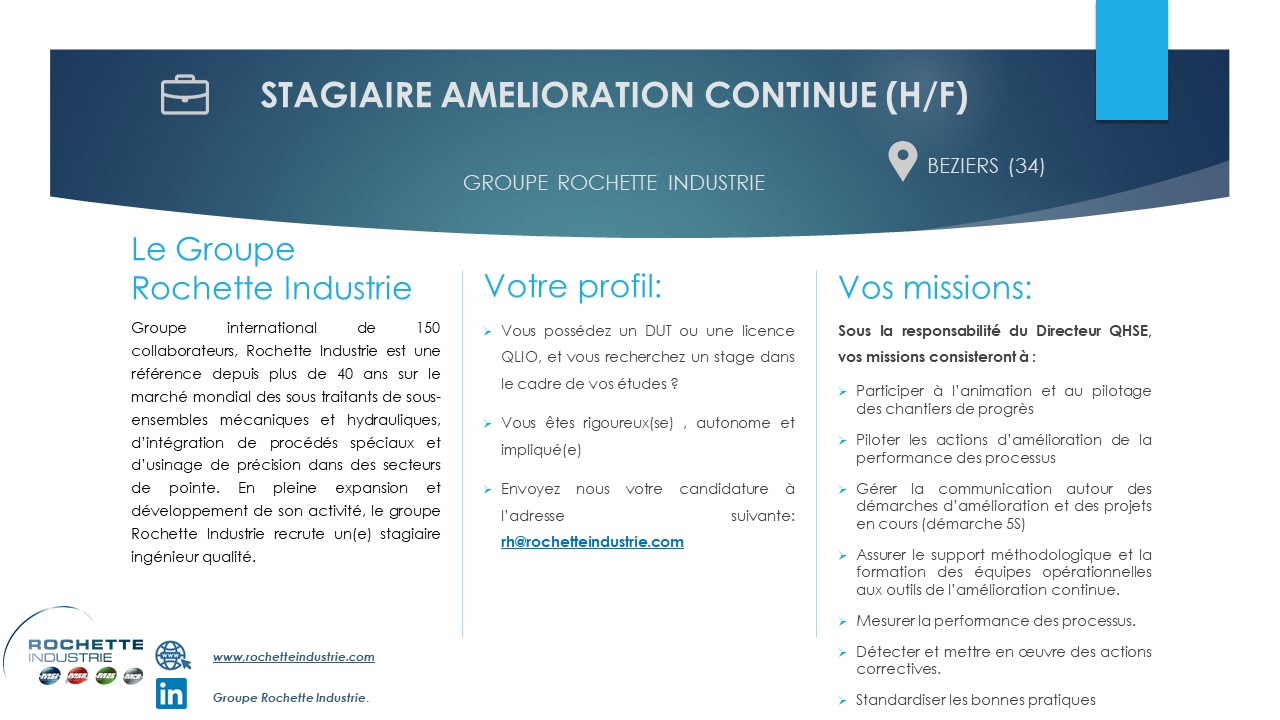 STAGE AMÉLIORATION CONTINUE H/F - Rochette industrie