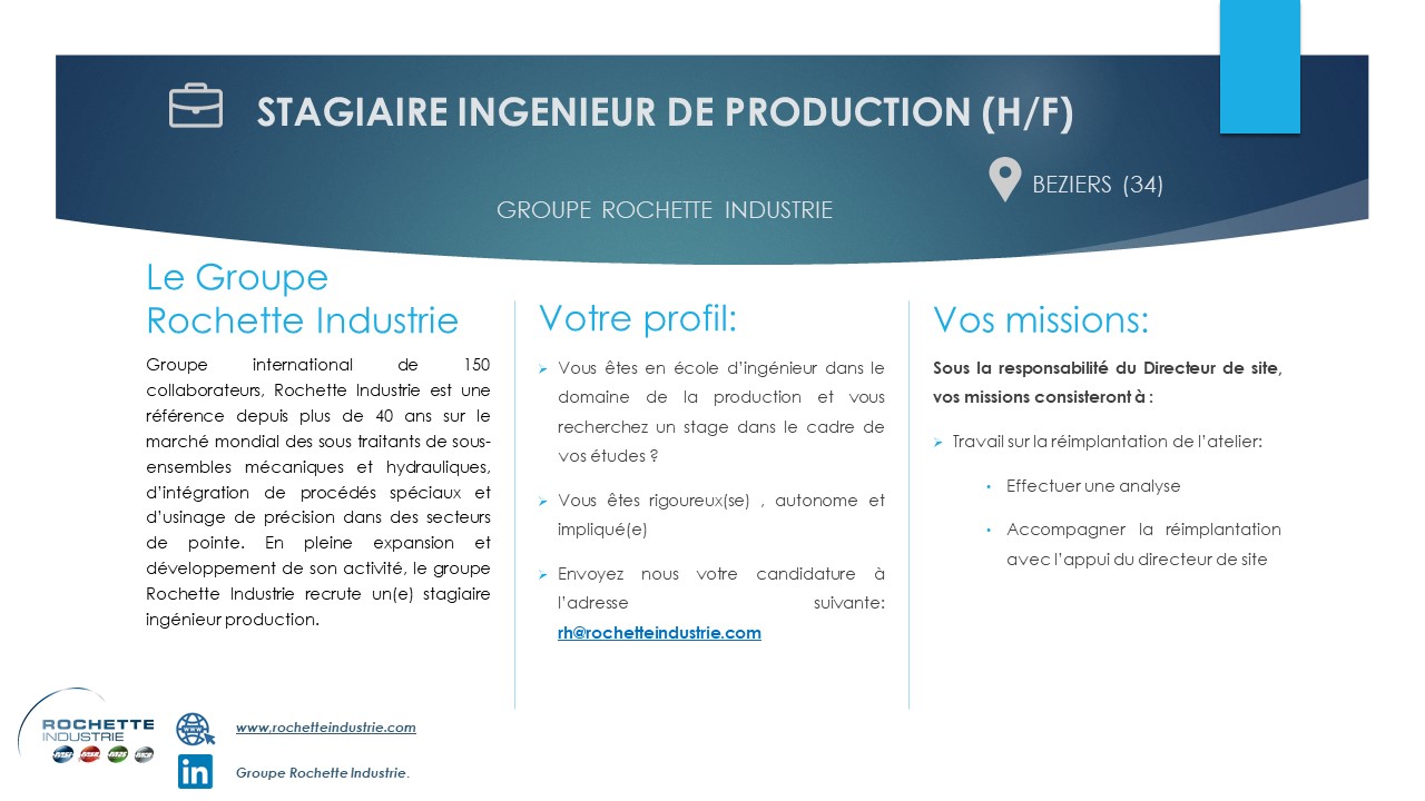 STAGE INGÉNIEUR PRODUCTION H/F - Rochette industrie