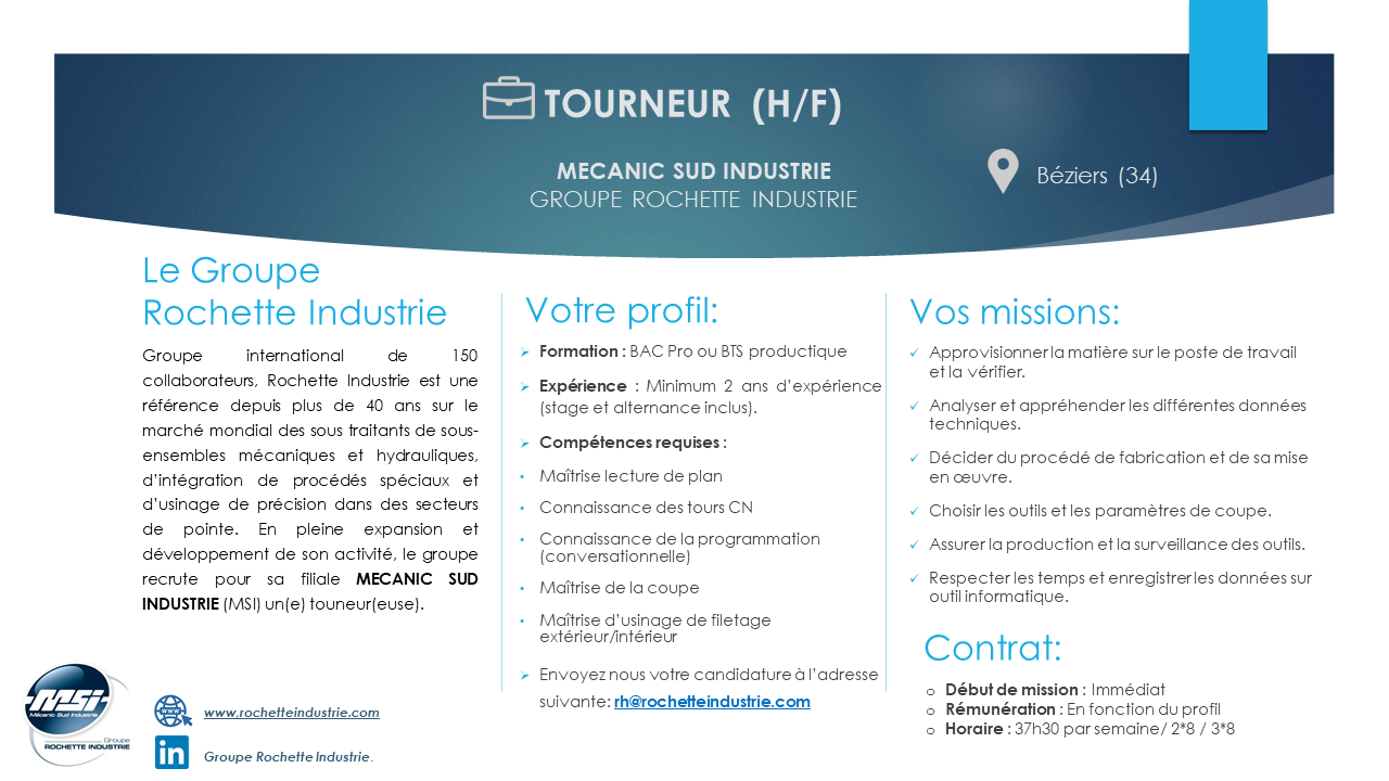 Tourneur CN H/F - Rochette industrie